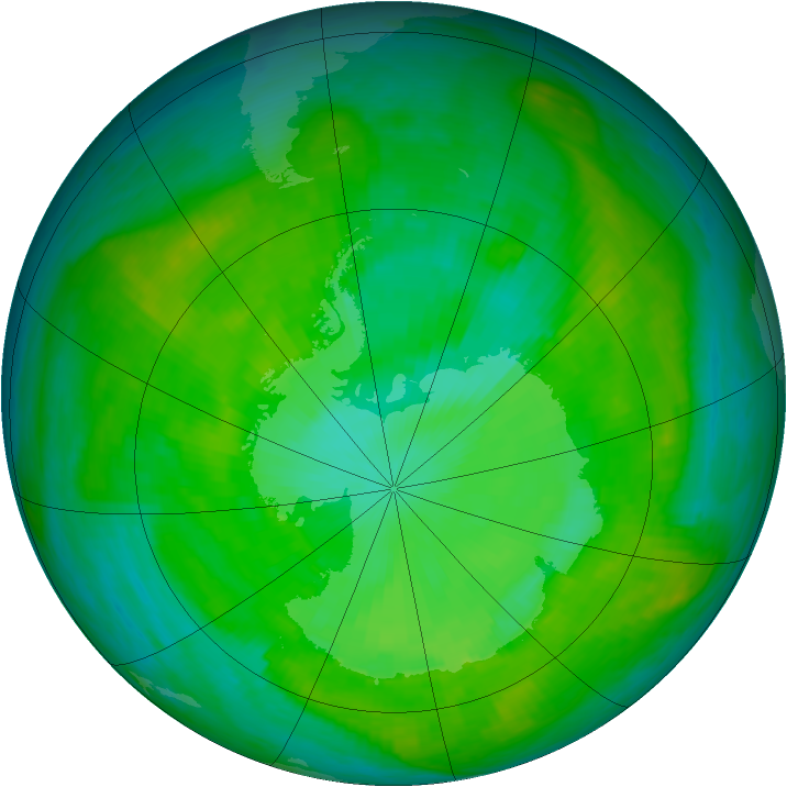 Antarctic ozone map for 01 January 1989